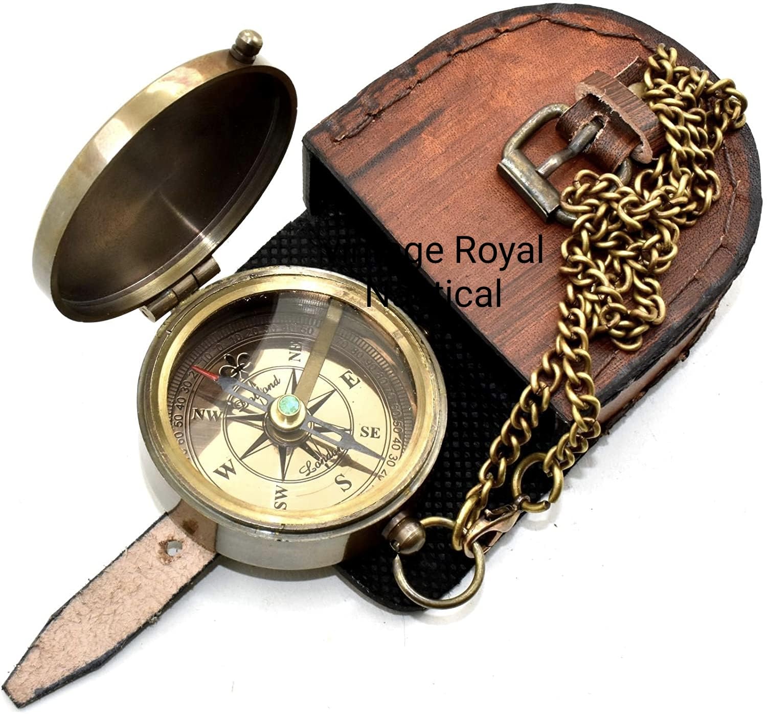 Cadran Solaire Bois Massif Cadran Solaire Boussole Nagina - Laiton Massif - Boîte Bois - Objet De Collection Nautique Instrument Navigation Laiton