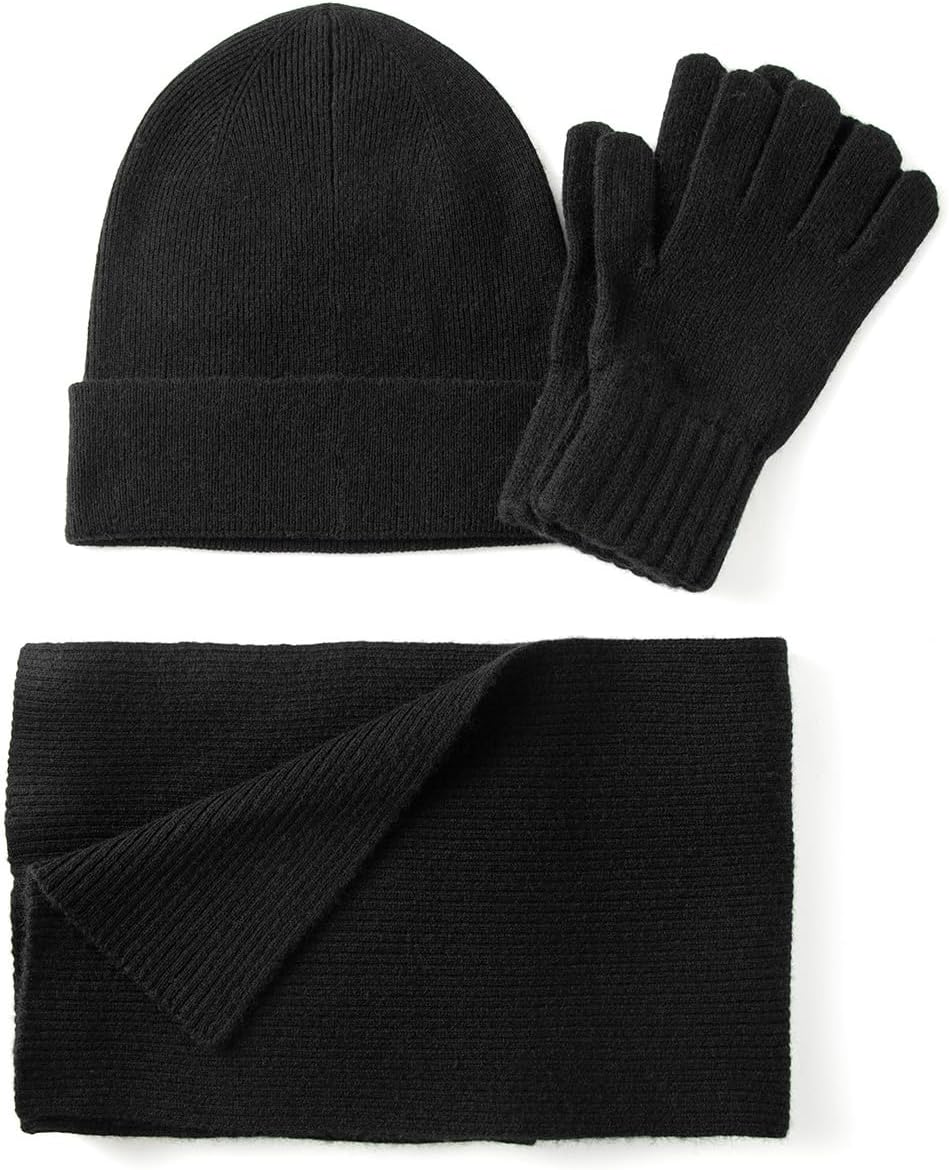 Unisex 3Pcs Cashmere Wool Scarf Hat Gloves Set, Soft Ribbed Cuffed Beanie Glove Scarves Set for Men and Women with Gift Box - Image 5