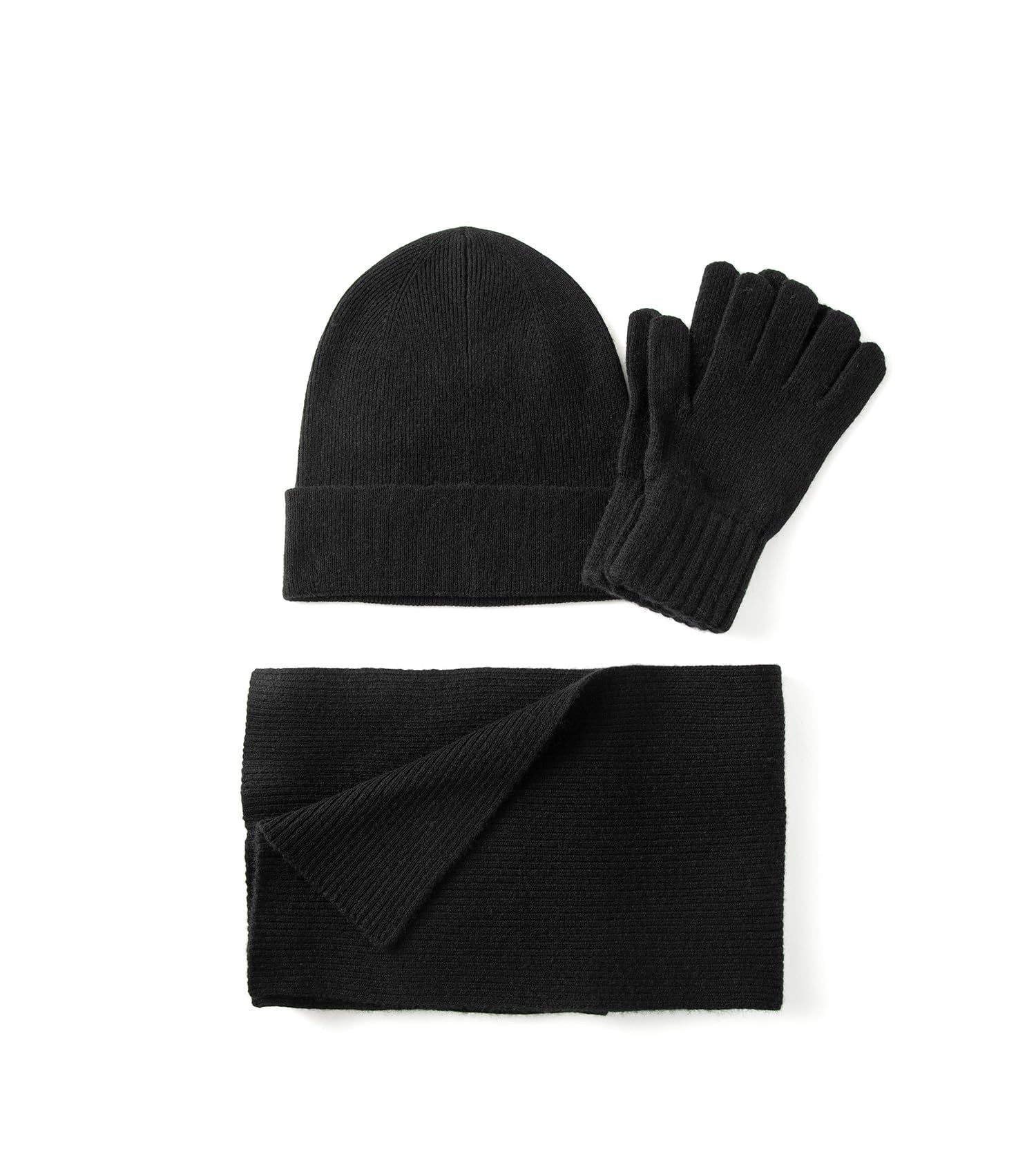 Unisex 3Pcs Cashmere Wool Scarf Hat Gloves Set, Soft Ribbed  display picture 2