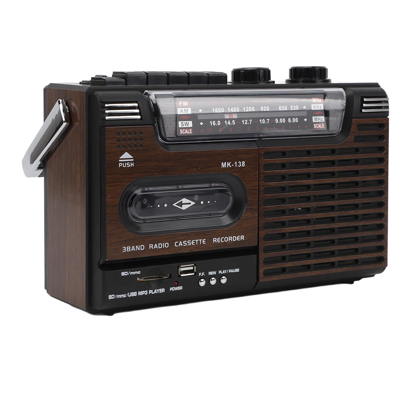 SUNGOOYUE Przenośny Odtwarzacz Kasetowy, 4-pasmowe Radio AM SW FM w Stylu Retro z Gniazdem Karty Pamięci USB i Efektem Bliskiego, do Użytku Domowego w Samochodzie (wtyczka UE) (wtyczka UE)