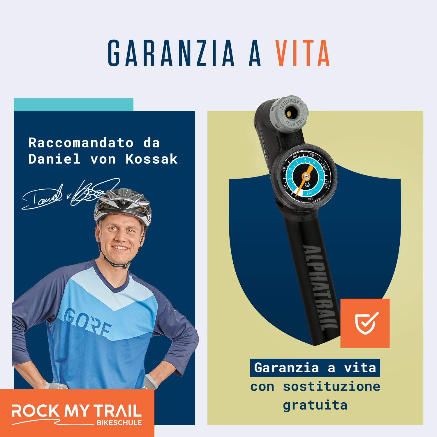 Alphatrail Minipompa Steve - Per tutte le valvole 8,3 Bar / 120 PSI pressione massima I manometro grande (Ø32mm) I t-maniglia ergonomica I pompa bicicletta per la valvola presta, schrader & dunlop