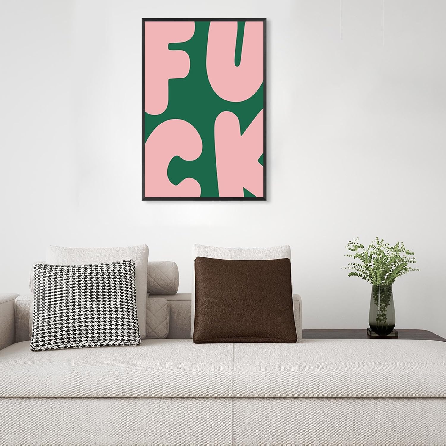 DVBOCS Funny Wall Decor-F*ck Colourful Wall Print Painting Canvas Wall Art Pink Green Retro Poster Funny Quotes & Sayings For Bedroom Living Room Bathroom Decor 12x16in Framed
