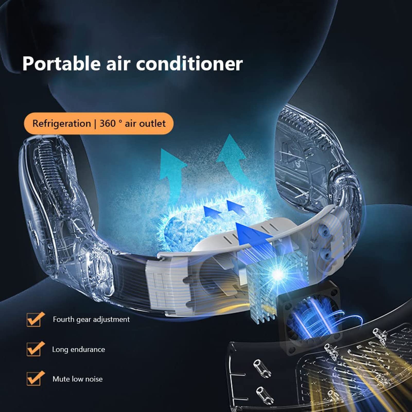 Ventilatore Collo, Refrigerazione a semiconduttori, Ventilatore Personale Indossabile a Batteria da 4000 mAh, Ventilatore Senza Lama Alimentata Tramite USB per Sport,Bianca (Blue B