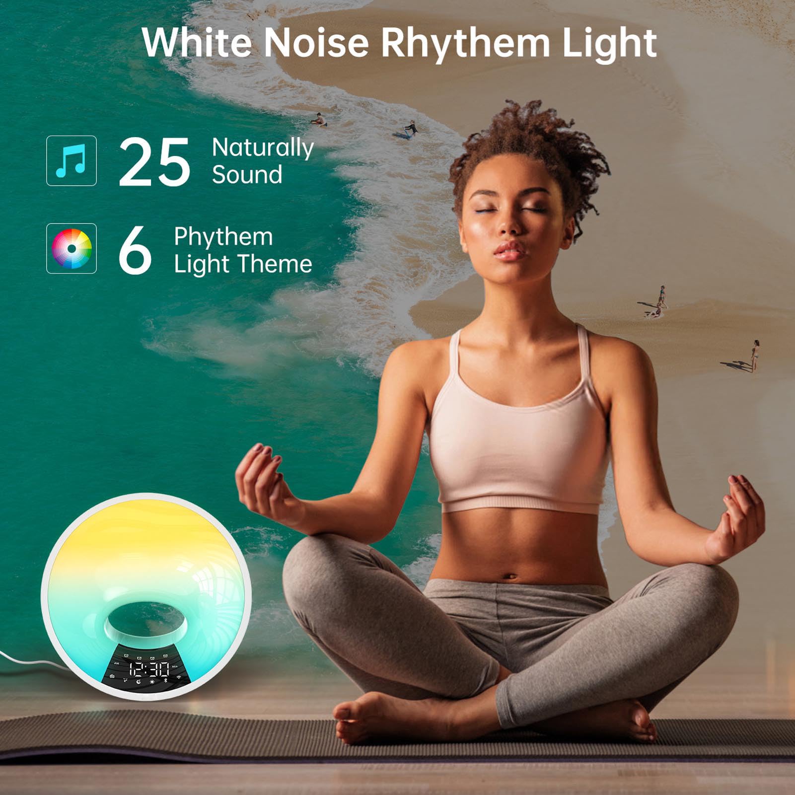 YWBL-WH Sonnenaufgangsuhr, LED, Multifunktional, mit Automatischem Dimmen, 7-Farben-Nachtlicht, Bluetooth-Lautsprecher für Schlafzimmer, Schlafhilfe, Schlafhilfe und Weckalarm (EU-Stecker 100 bis