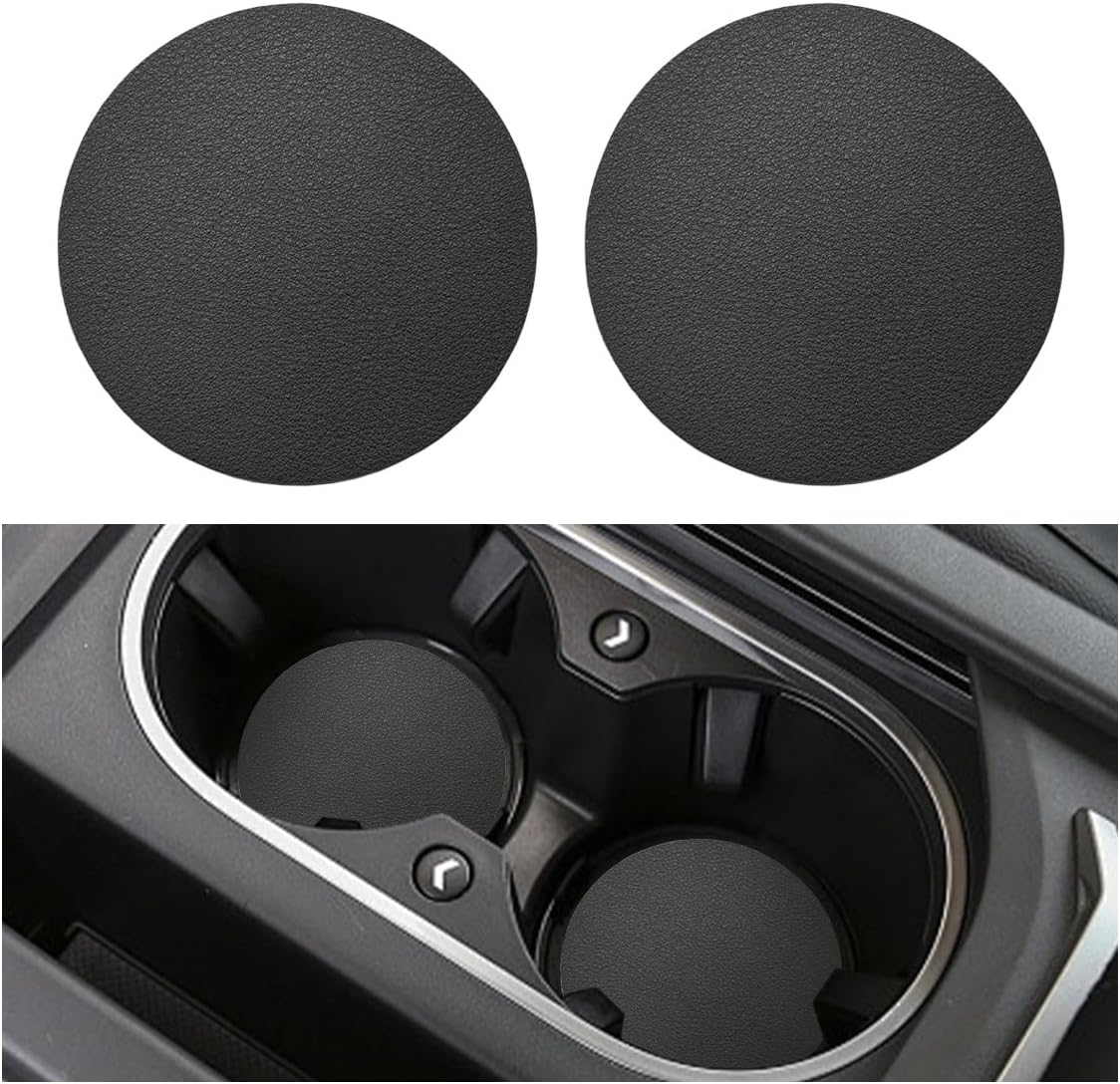 2PCS Car Cup Holder Coaster, Anti-Slip Shockproof Insert Coaster, Auto Leather Waterproof Drink Mat, Universal Interior Accessories for Vehicles, Trucks, RVs (Black)
