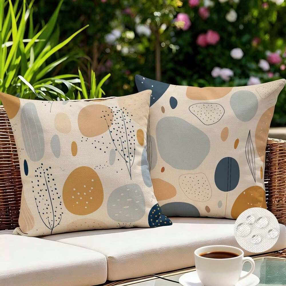 Outdoor Cushion Covers 35cm x 35cm Modern Garden Cushions Waterproof Nordic Throw Pillow Cases Set of 2 Abstract Cushion Cover Linen Sofa Cushions Decorative Throw Pillows for Garden Patio (IU218)