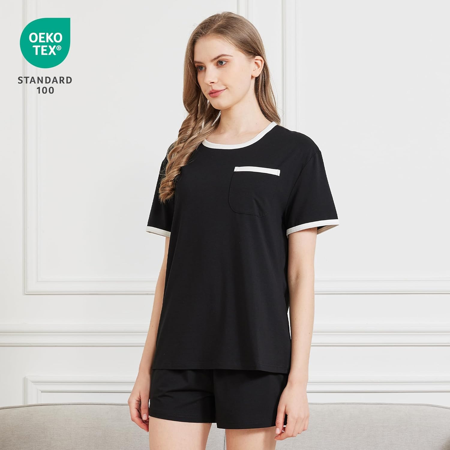 netdraw Women's Ultra Soft Bamboo Viscose Pajama Sets Short Sleeve Sleepwear Comfy 2 Piece Casual Lounge Set - Image 2