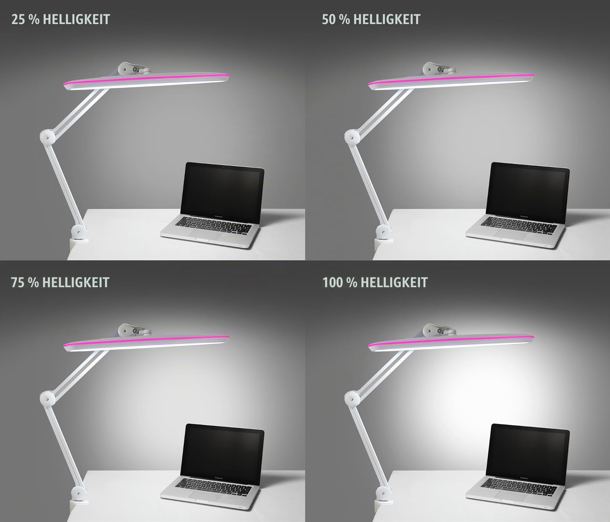 Neatfi XL 2,200 Lumen LED-Arbeitsplatzleuchte | 58 CM | ultrabreite Lampe | dimmbar (Weiß mit Rosa Ring, Nicht-CCT mit Klemme)