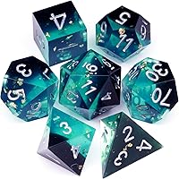 Vista 10 de Haxtec Juego de dados DND azules, dados de resina de borde afilado, copos dorados con estuche de dados D&D, dados para juegos de rol RPG
