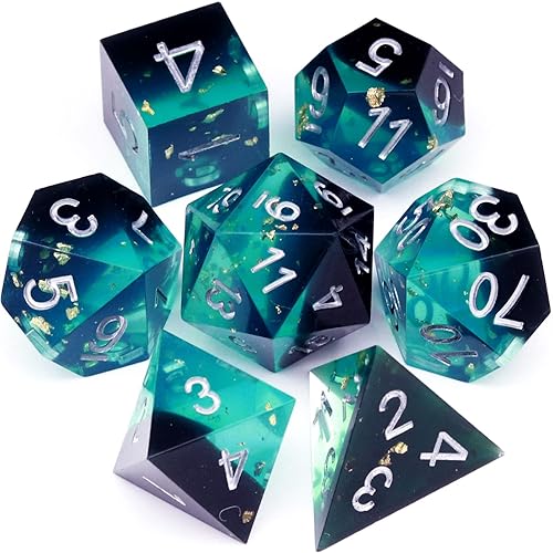 Haxtec Sharp Edge DND Dice Set Blue Black Resin Dice Gold Flakes D&D Dice for RPG Role Playing Games Dungeons and Dragons Gift War Series - Blue Black