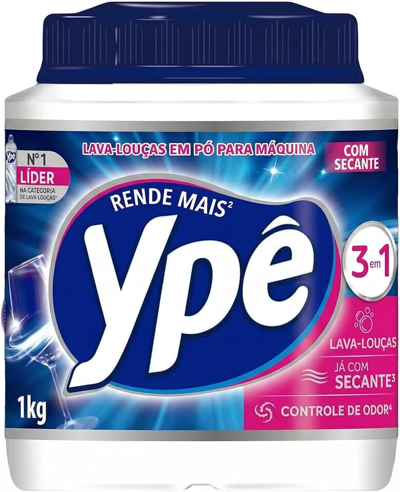 Detergente Lava Louças em Pó Ypê 1kg 3 em 1 com Secante e Controle de Odor - Enzimas Ativas e Oxigênio Ativo, Compatível com Máquinas Brastemp, Electrolux e Midea