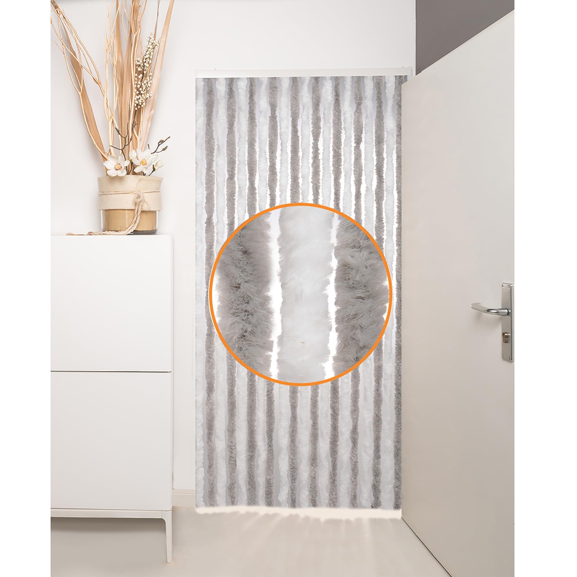 Rideau Flausch 200 x 90 anti-mouches bicolore gris blanc robuste