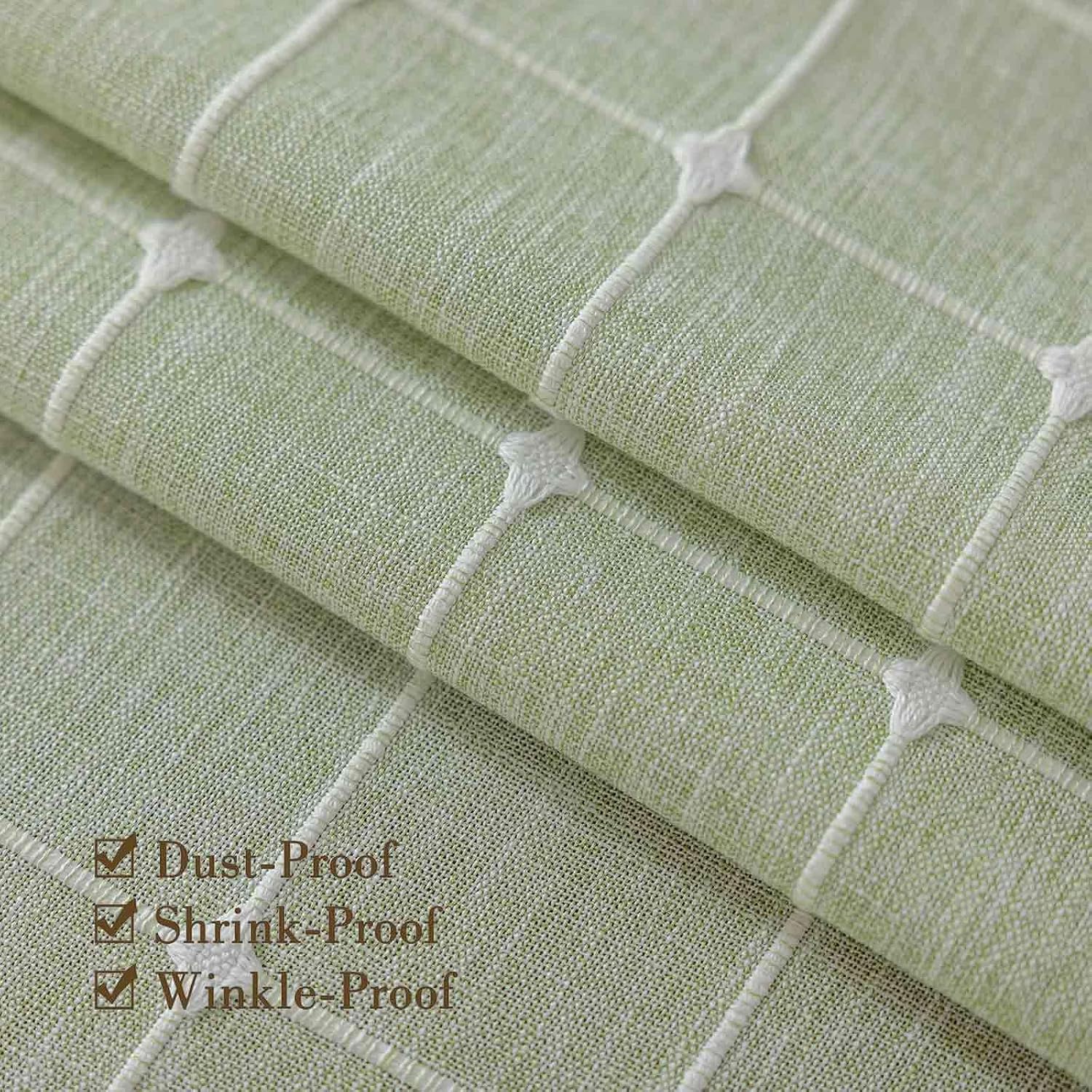 Rectangle Tablecloth Boho Grid with Tassels, Embroidered Green Table Cloth Cover Heavy Weight Linen Look Farmhouse Plaid Checked, Water Resistant, Picnic, Indoor Kitchen Dining, Sage Green 55x 84 Inch