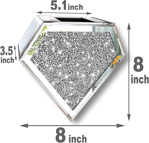 Miniatura 7 de Florero colgante de diamante triturado y contenedor con espejo de decoración geométrica, juego de 2 jarrones decorativos en forma de diamante de