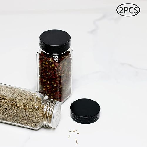 Miniatura 5 de 2 frascos de especias negros, botellas de condimento de vidrio de 4 onzas, contenedor de especias, frascos de especias vacíos, botellas cuadradas