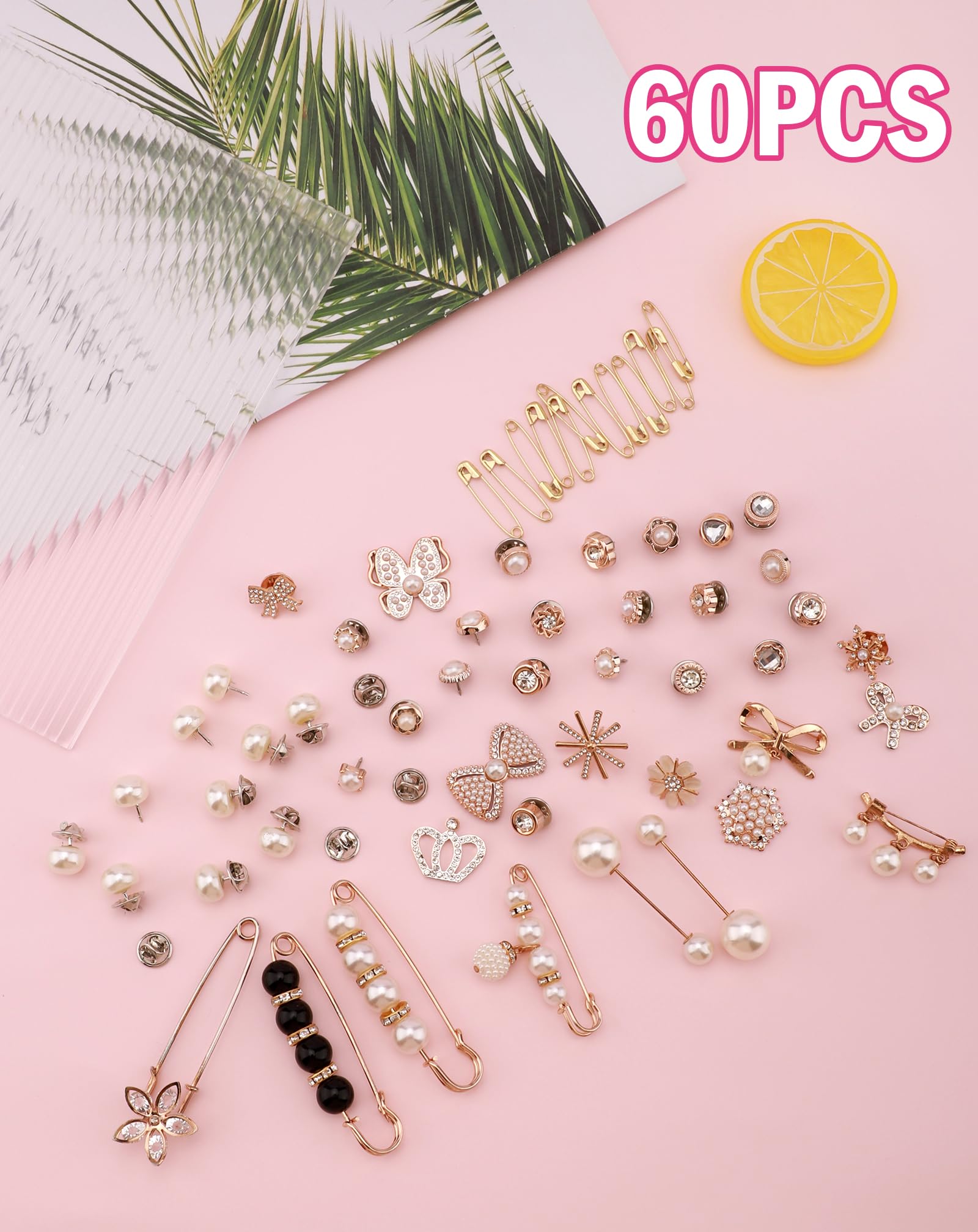 60 Pcs Gold Shoe Charms For Sneakers - Pearl Brooch Pins For Socks, Hats & Clothing Decoration