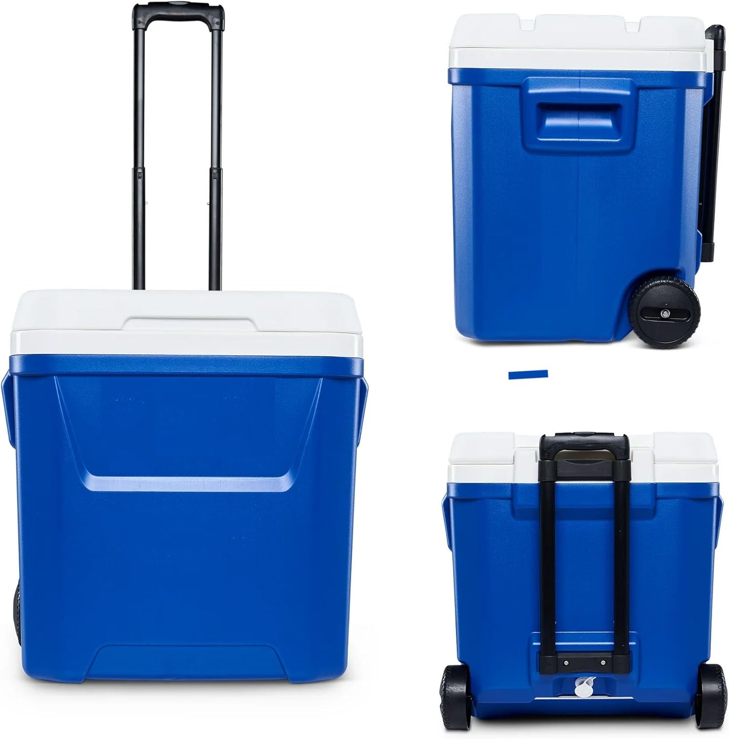 60 QT Cooler with Wheels, Wheeled Design and Locking, Portable Insulated Container with Leak-Proof Design for Outdoor Use, Blue
