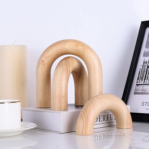 Miniatura 4 de XMGZQ Arco de madera para artículos de decoración de mesa de café, estatua de madera y escultura, juego de 3, decoración japonesa neutra del hogar,