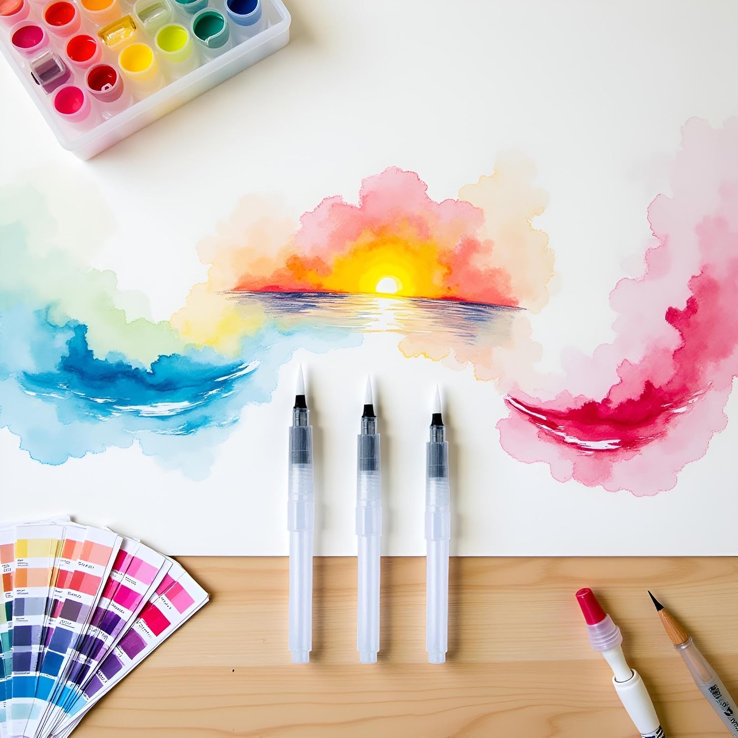 3/6Pcs Water Brush Pens Set Refillable Watercolor Pen Brush 3 Sizes Brush Tips for Blending Colors Creating Shades Watercolor Set Kids Adults Artist Professional, Art Paintbrush Sets