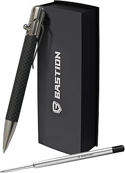 BASTION Bolt Action Pen | Carbon Fiber and Stainless Steel | Extra Black Ink Cartridge Fine Point 0.5mm For Women and Men Gift Ballpoint Pen Combo 1 Standard Ink Refill