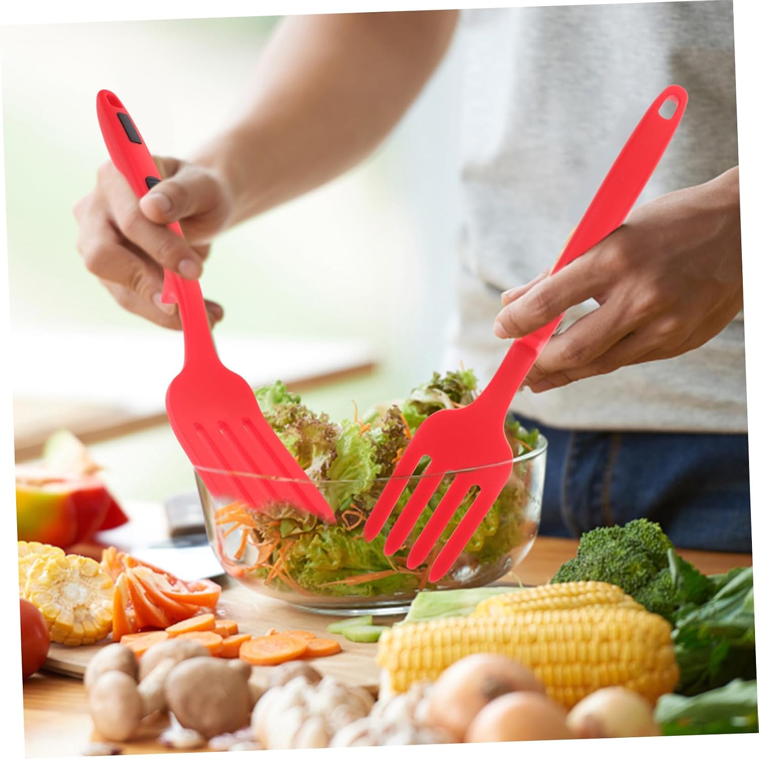 Amosfun 2pcs Large Cooking Fork Fork for Noodles Pasta Salad Kitchen Utensils Cutlery Utensils for Cooking