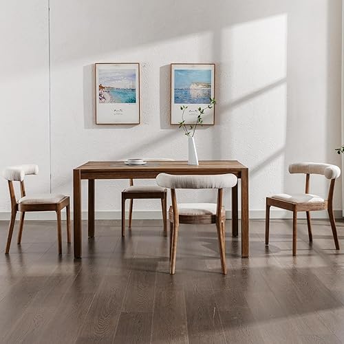 Miniatura 6 de Kmax Sillas de comedor de mediados de siglo, sillas de cocina de tela moderna con marco con acabado de nogal natural, respaldo curvado de lino,
