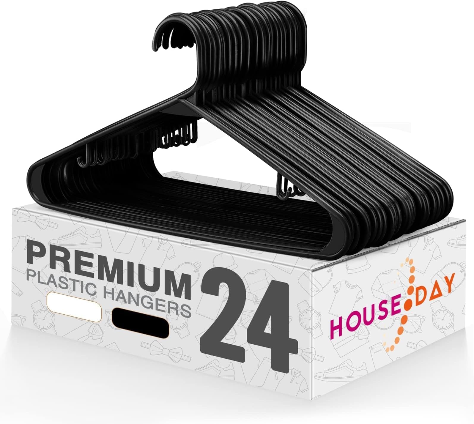 HOUSE DAY Black Plastic Tubular Adult Hangers 16.5 Inch Light-Weight Plastic Hanger 24pcs