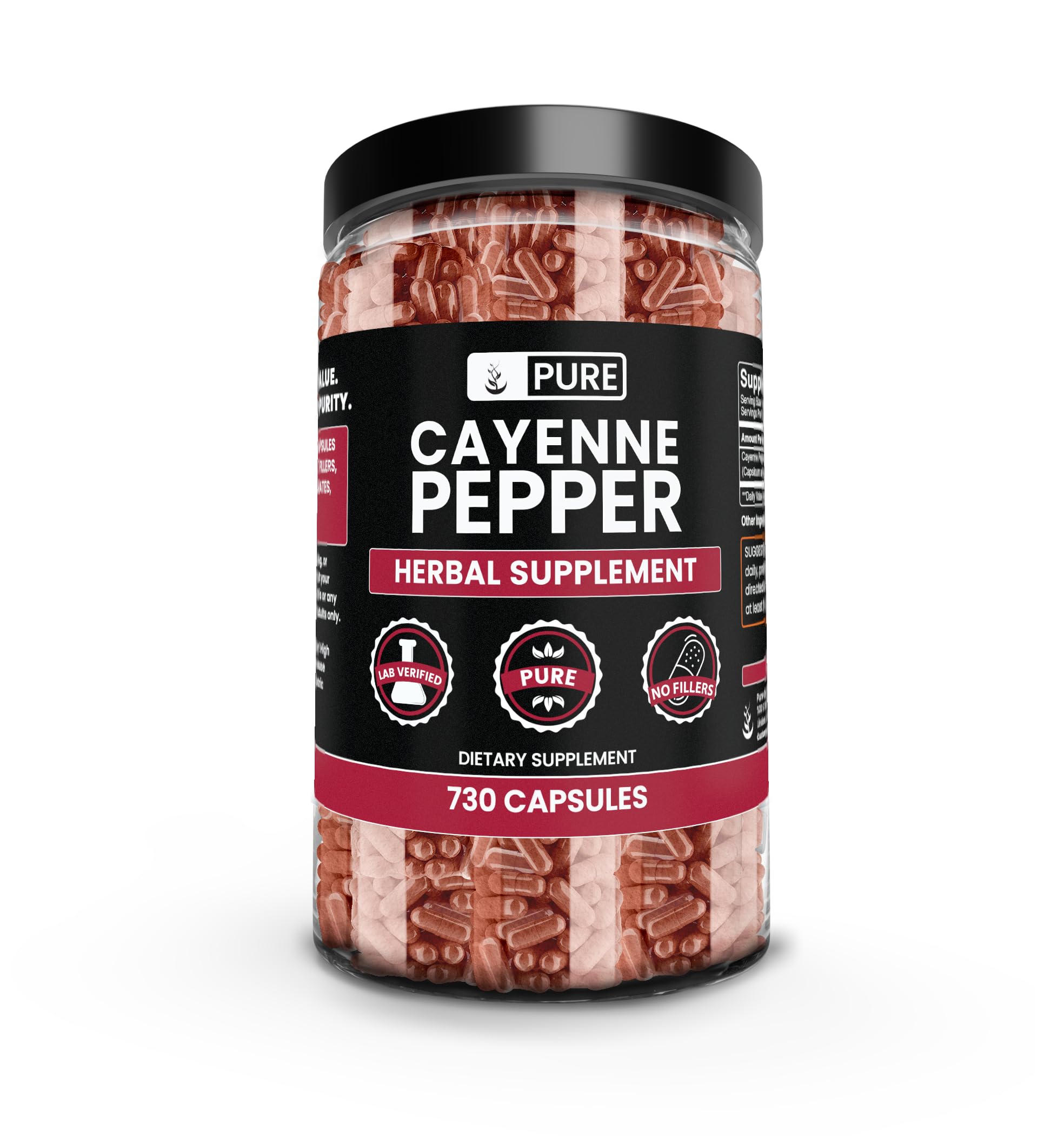 PURE ORIGINAL INGREDIENTS Cayenne Pepper (730 Capsules) No Magnesium Or Rice Fillers, Pure, Lab Verified