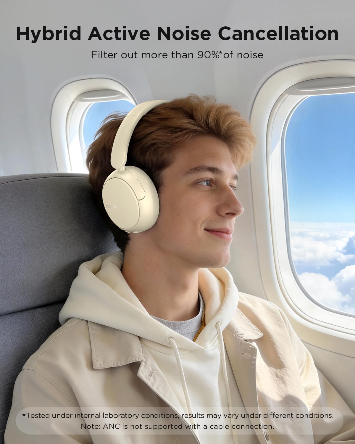 TALIX H30 Hybrid Active Noise Cancelling Headphones, Wireless Over-Ear Bluetooth Headphones, 110H Playtime, Hi-Res Audio, Bass Boost, Clear Calls, Comfortable Fit, Bluetooth 6.0 Headset (White)