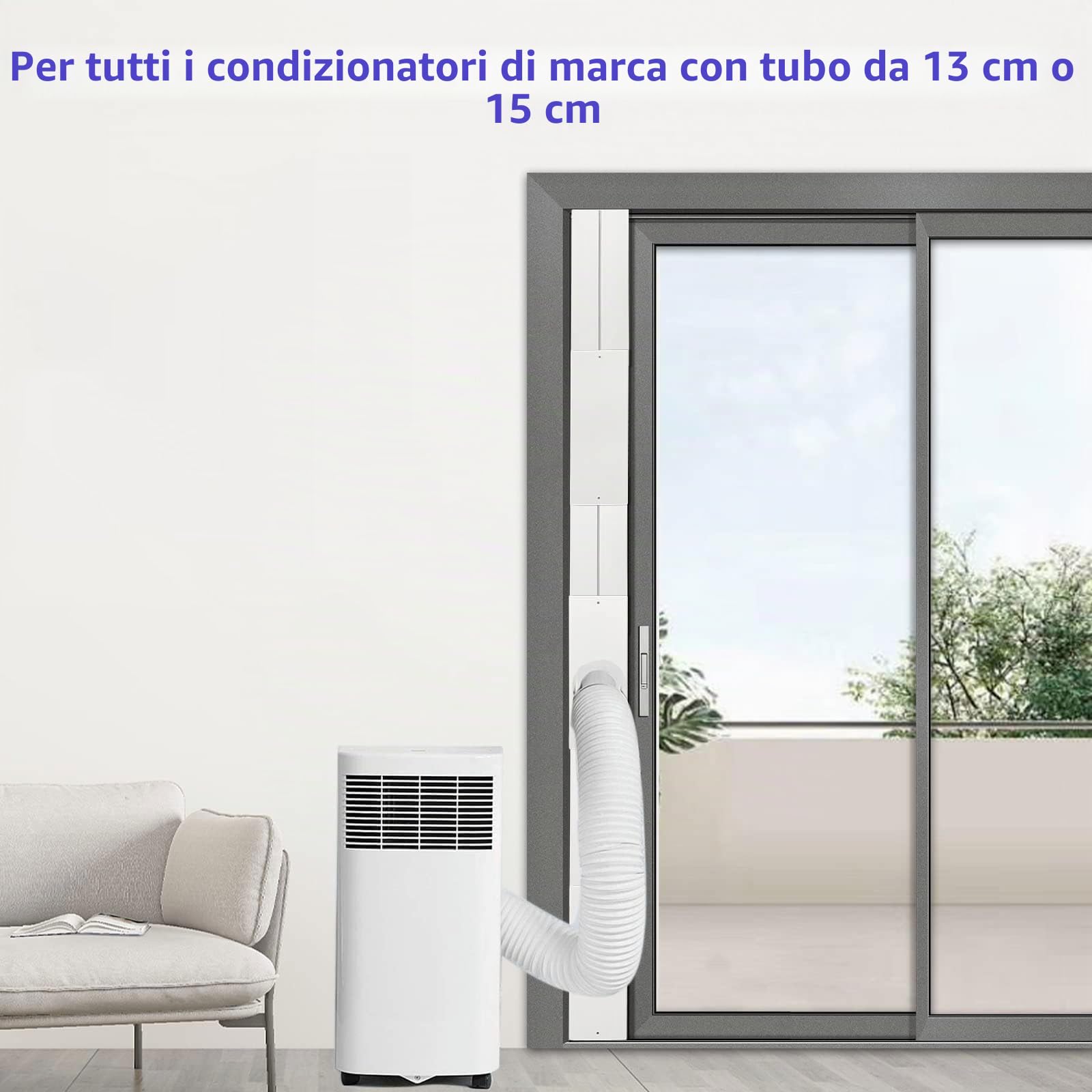 JEACENT - Kit di guarnizioni per scarico di condizionatore d’aria portatile per porta scorrevole, universale, regolabile, in PVC, fino a 228 cm, per tubo di scarico da 13-15 cm di diametro