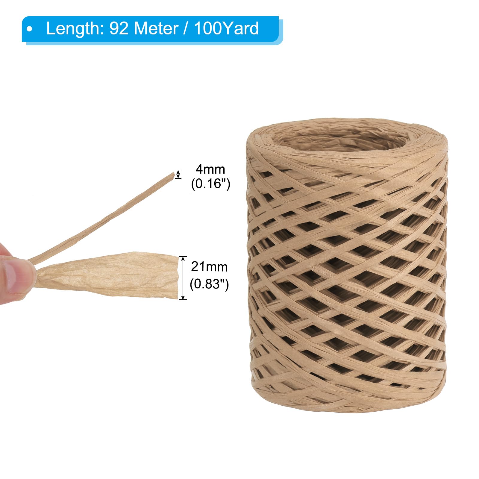 PATIKIL Raffia Ribbon 100 Yard, 1 Roll Natural Packing Paper Twine String for Crochet Box Wrapping Craft Holiday Decor Khaki - Image 2