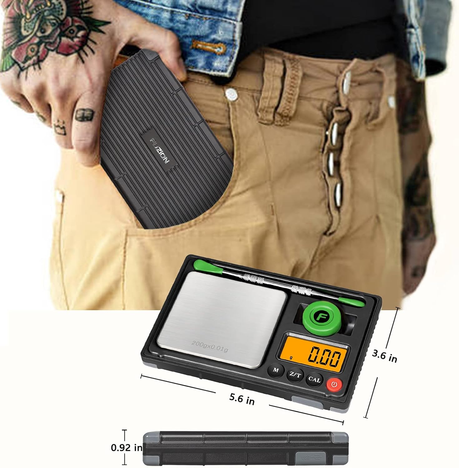 Fuzion Gram Scale, 200g/0.01g Rechargeable Herb Scale, 6 Units Conversion, Mini Scale Gram and Ounce, Jewelry Scale, Pocket Scale, Great for Snuff, Herb, Powder, Coins