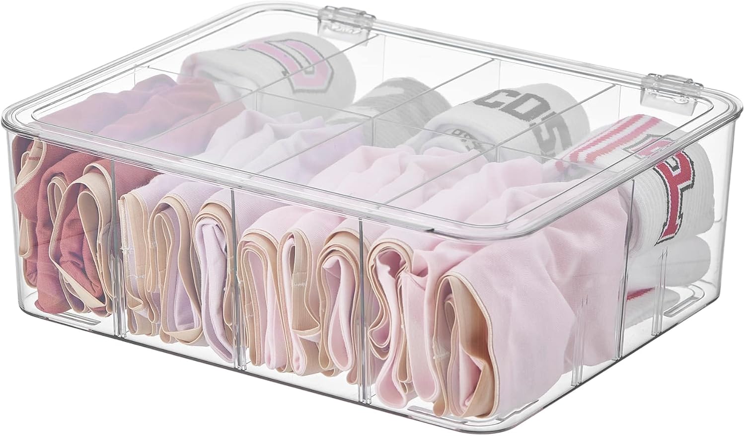Eden & Willow Clear Plastic Underwear Storage Box with Lid | Transparent Drawer Organizer Divider for Wardrobe & Closet with Removable Partition (1)