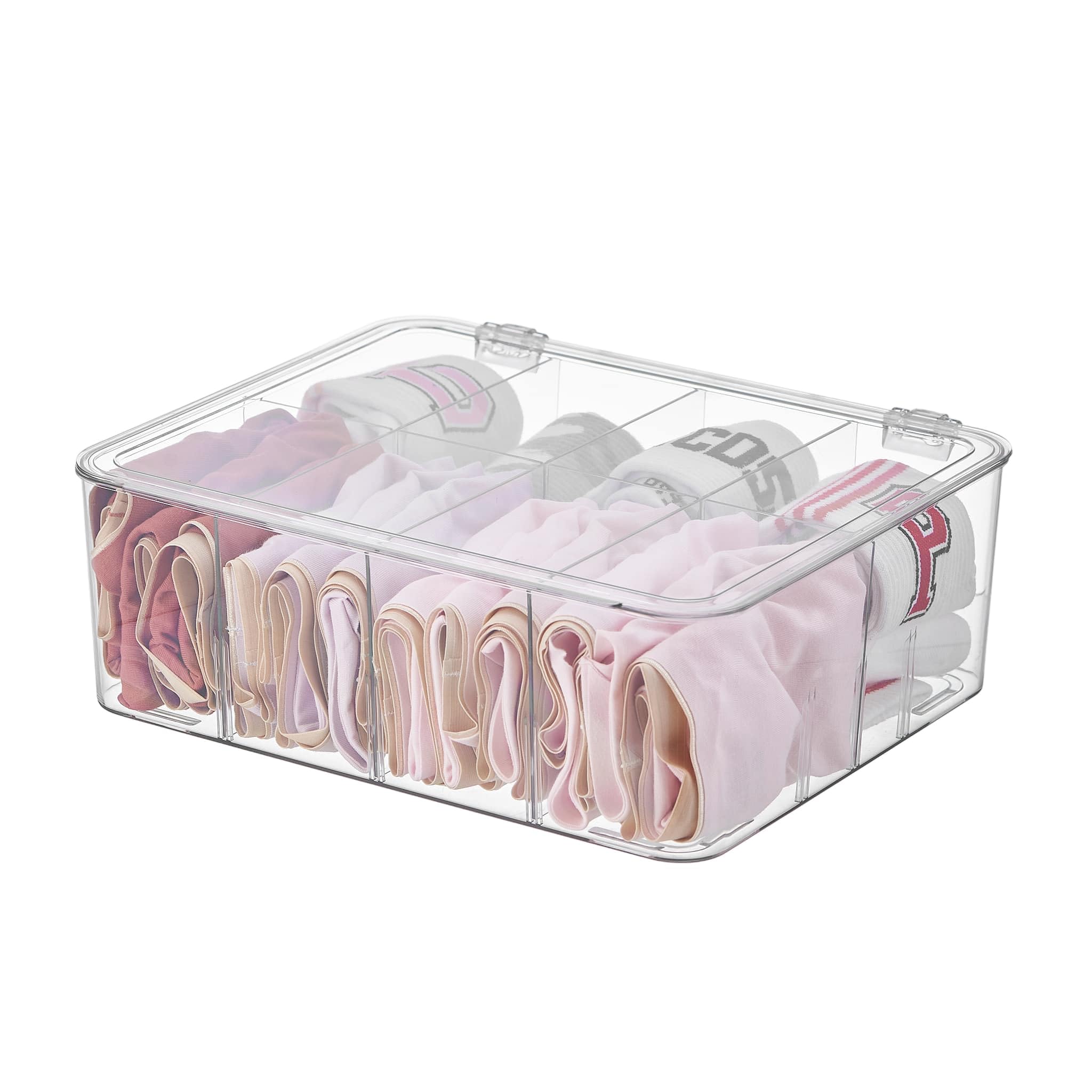 Eden & Willow Clear Plastic Underwear Storage Box With Lid | Transparent Drawer Organizer Divider For Wardrobe & Closet With Removable Partition (1)