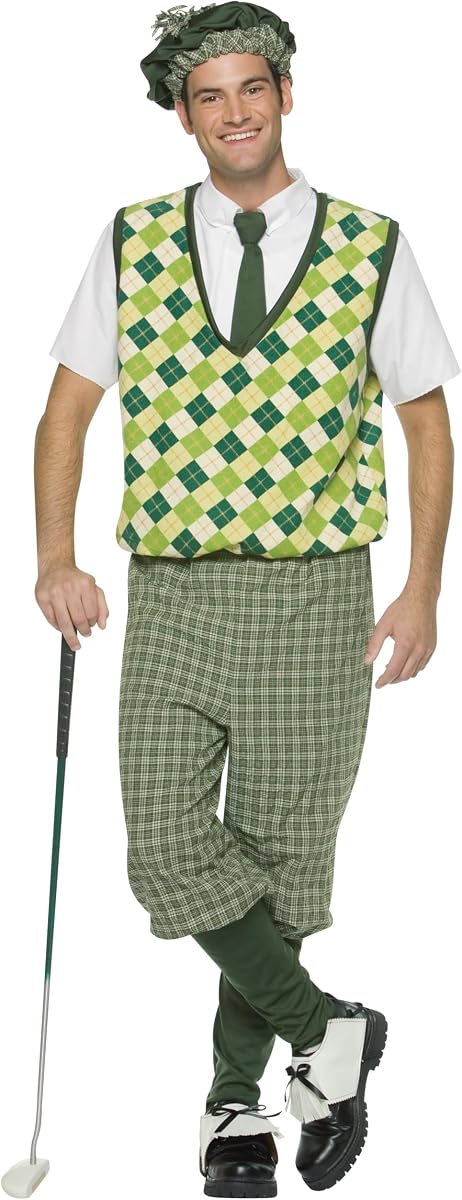 Rasta Imposta Old Tyme Golfer Costume, Green, Adult Men’s Size 38-44 | Adult Sized