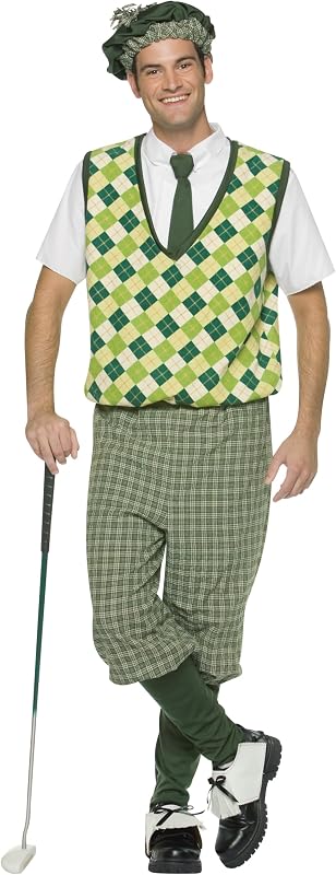 Rasta Imposta Old Tyme Golfer Costume, Green, Adult Men’s Size 38-44 | Adult Sized