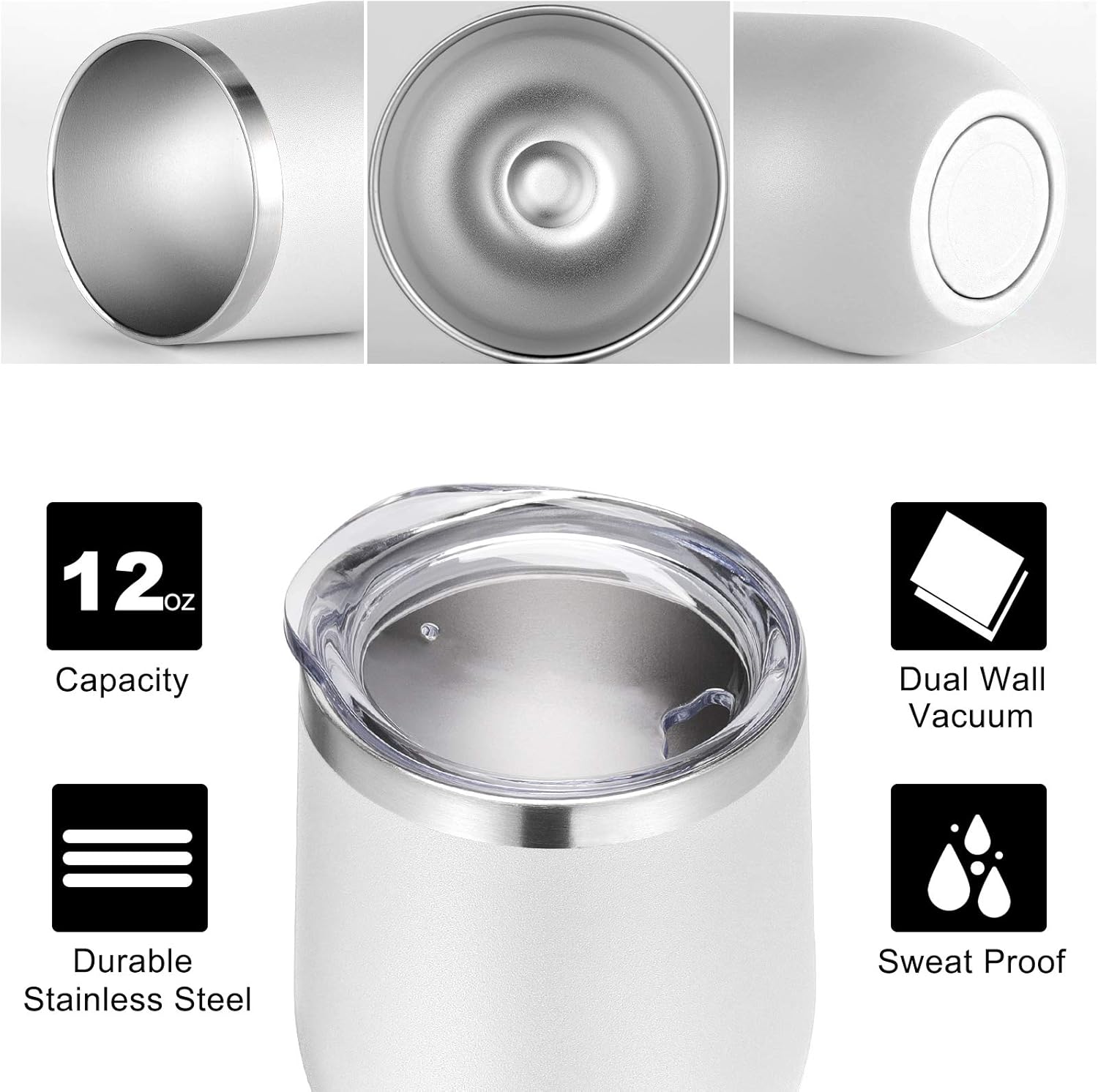 VEGOND Wine Tumblers Bulk 12 Pack, 12oz Stainless Steel Stemless Wine Glass with Lids and Straws, Double Wall Vacuum Insulated Tumbler Cup, Coffee Mug for Cold Hot Drinks - Image 2