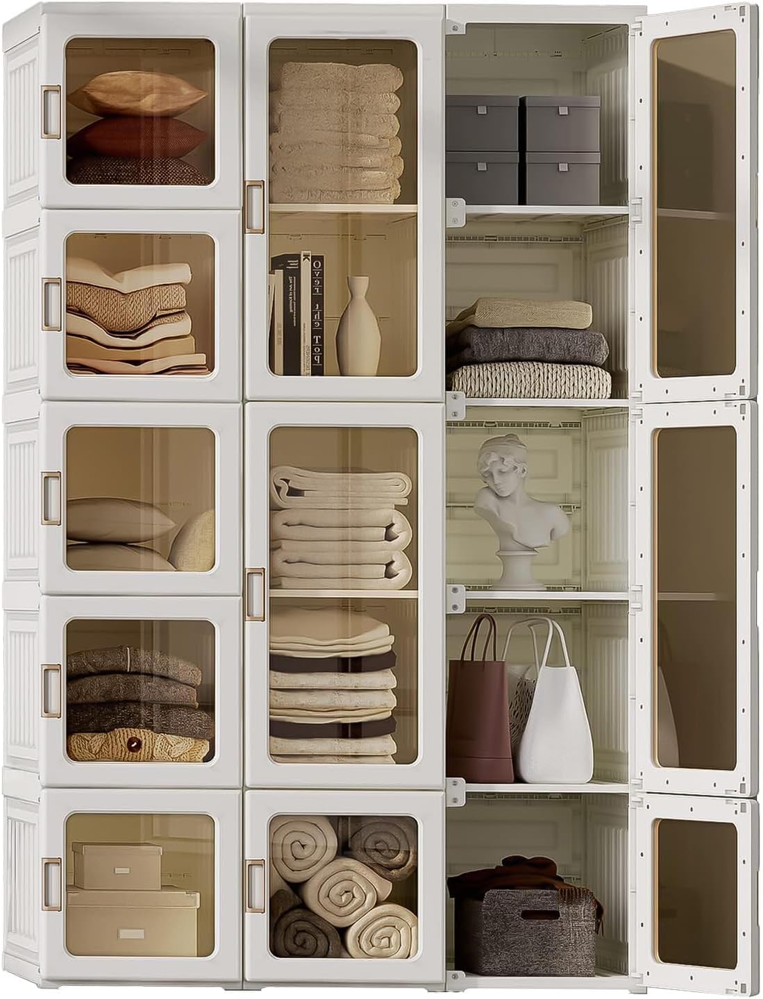 Dripex Portable Wardrobe Closet Storage Organizer Transparent Door Panels,Suitable for Living Room, Bedroom,Plastic Wardrobe with Magnetic Door and Easy Assembly