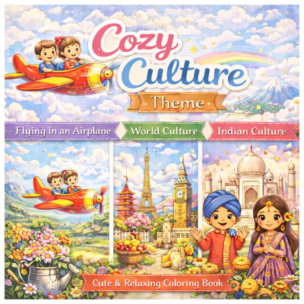 Cozy World Culture Coloring Book: Cute & Relaxing Cultural Scenes from Around the World | Stress Relief Coloring Book for Adults & Teens