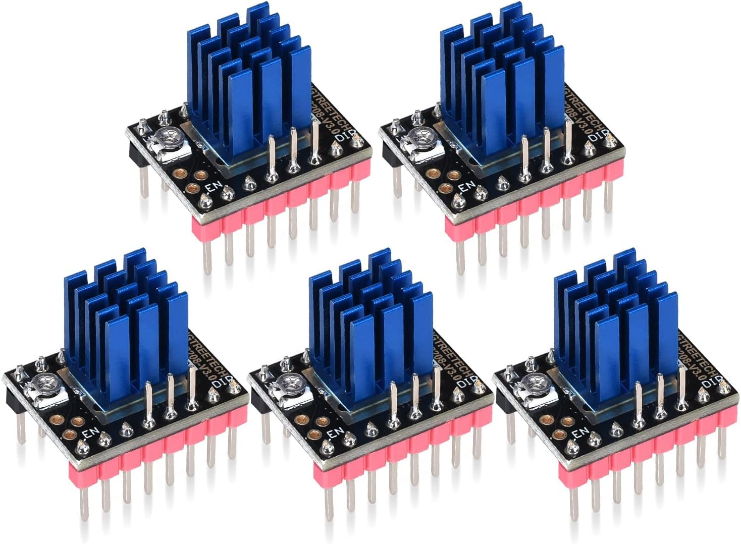 BIQU DIRECT 3D Printer Part Ultra Silent TMC2208 V3.0 Stepper Motor Driver Module with Heatsink for SKR V1.3 MKS GEN L Ramps 1.5/1.6 Control Board (Pack of 5) (UART Mode)