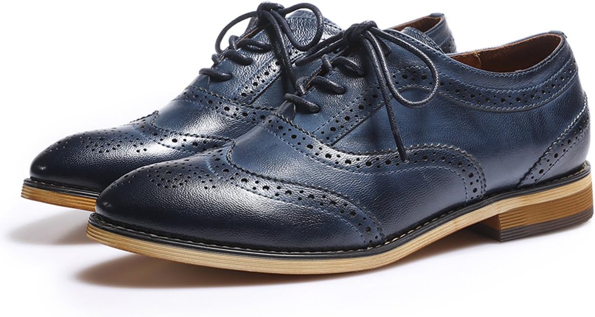 Mona flying Women's Wingtip Oxfords Ladies Lace-up Leather Brogue Shoes