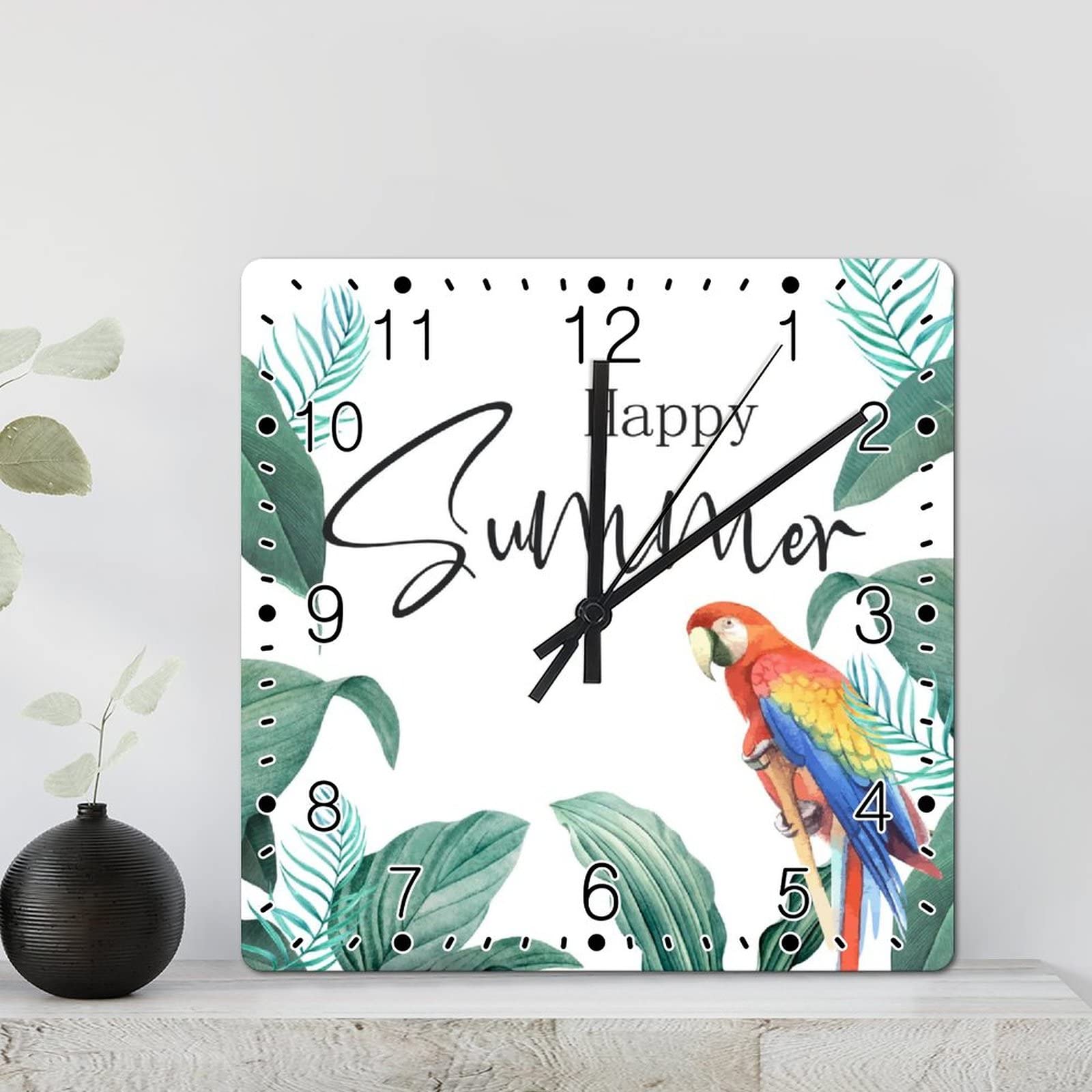Horloge carrée 30cm perroquet tropical sur piles pour bureau