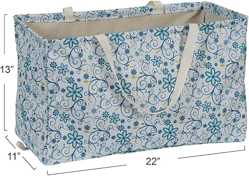 Miniatura 2 de Household Essentials 2244 Krush - Bolsa de lona reutilizable para comestibles y lavandería, color blanco con diseño floral, 22 pulgadas de largo x