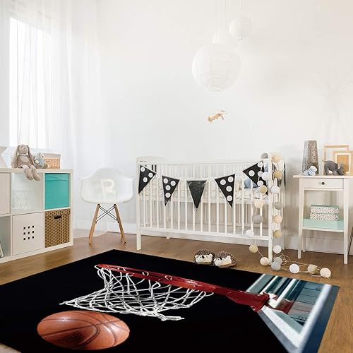 Miniatura 4 de Alfombras contemporáneas para interiores, baloncesto 3D con aro, moderna para decoración del hogar, alfombra duradera para sala de estar/dormitorio,