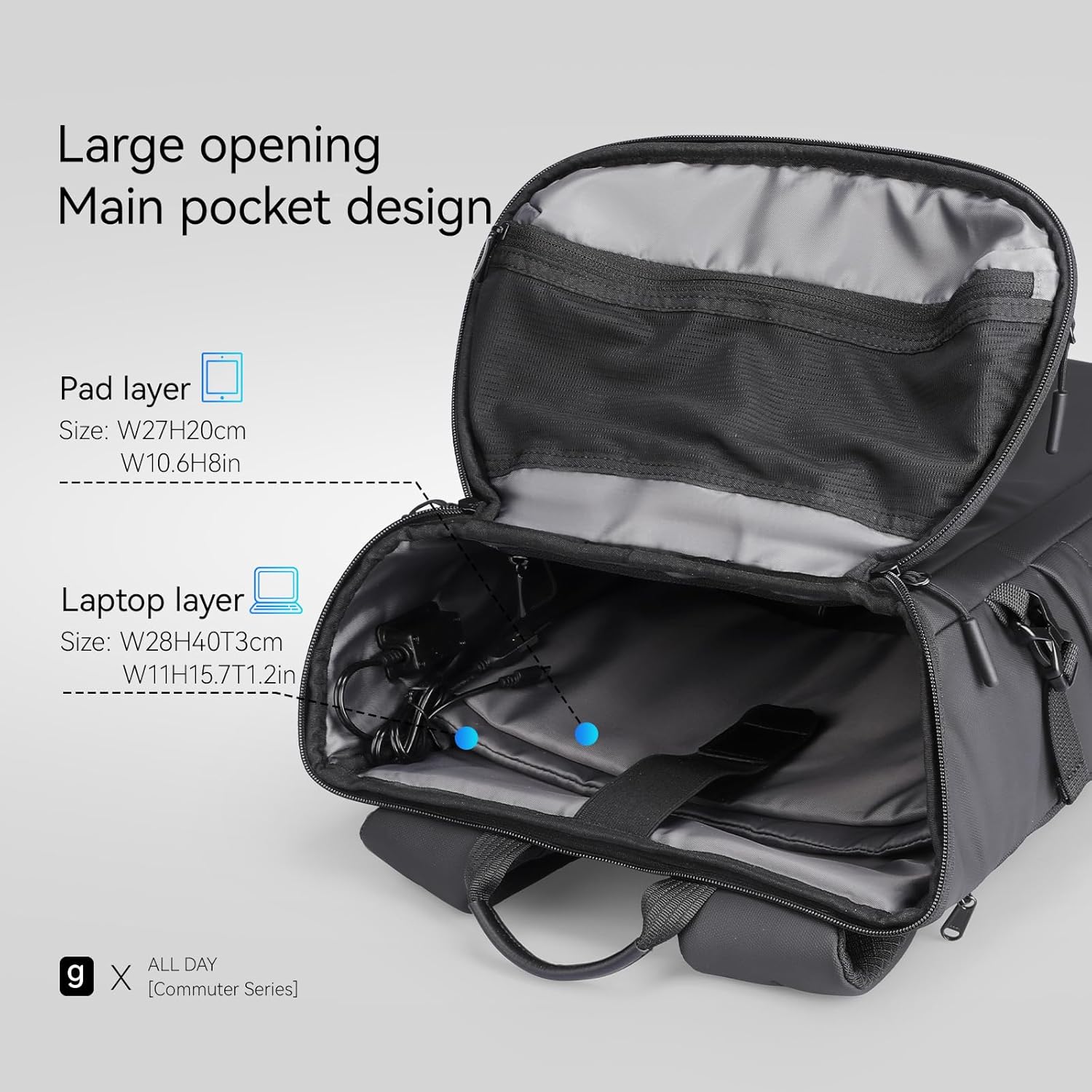 Muzee Laptop Backpack for Men, Slim 20L Work and Travel Bag with USB & USB-C Charging Ports, Water-Resistant, Fits 14” Laptop-Grey