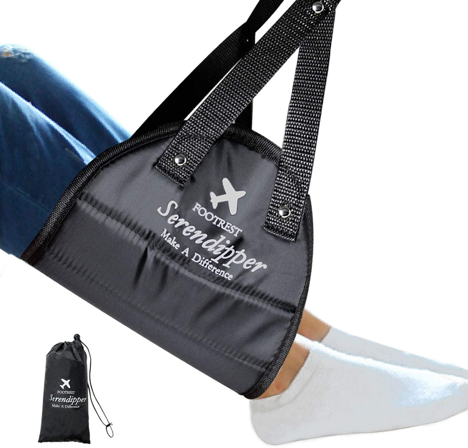 Serendipper Foot Hammock, Portable Airplane Footrest Hammock, Airplane Travel Accessories, Adjustable Foot Hammock Under Desk for Plane Train Bus Office Home, Preventing Swelling and Soreness