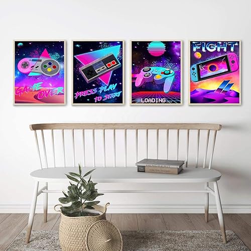 Miniatura 5 de Juego de 6 impresiones artísticas de pared de videojuegos, lienzo colorido con temática de videojuegos, decoración de pared de sala de juegos,