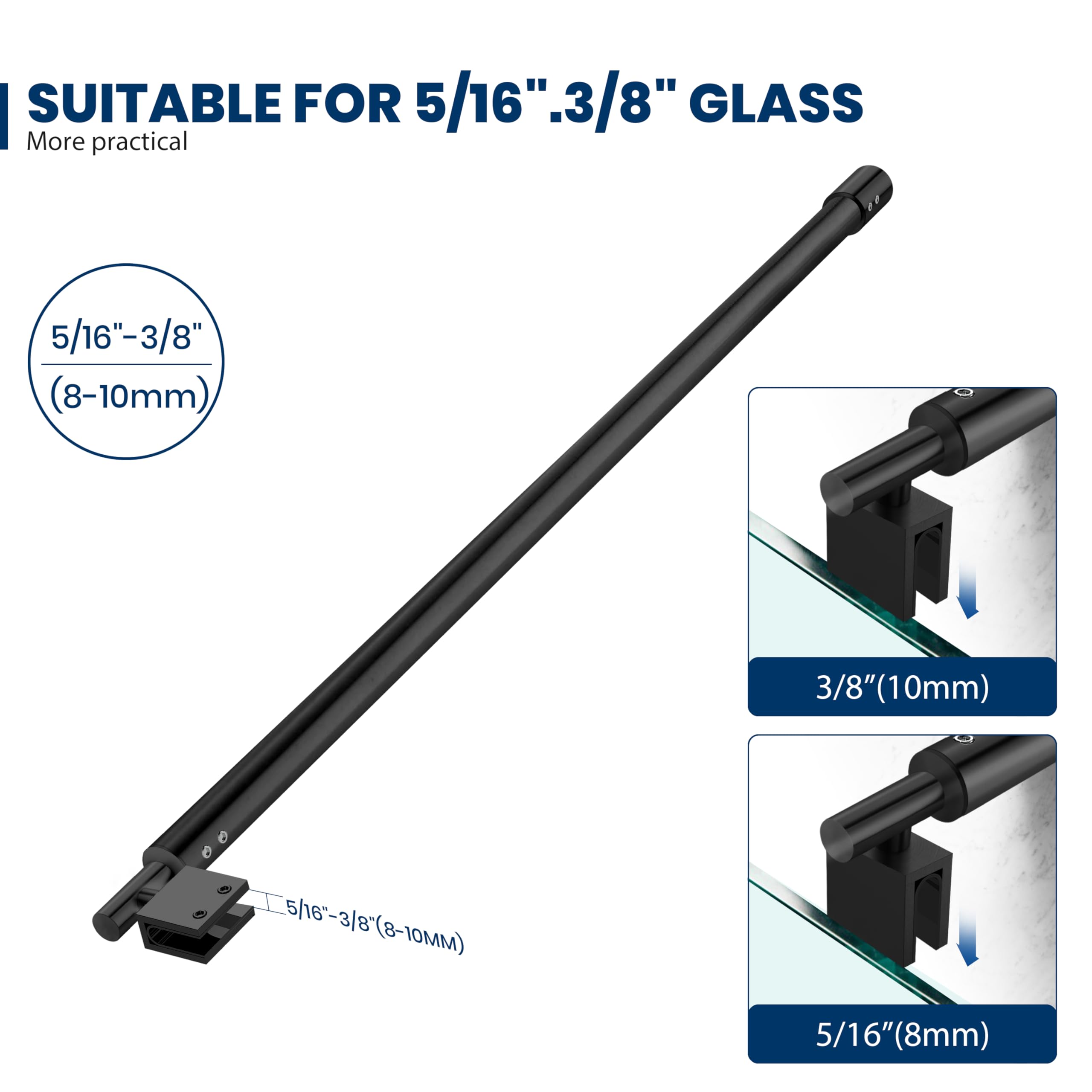 Barra Telescopica Doccia In Acciaio Inox 304 - 300-500 Mm, Per Vetro 8-12 Mm, Senza Fori - Foto 8