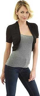 Women Short Sleeve Bolero Shrug Open Front Pleated Sides Cropped Cardigan for Dress Casual
