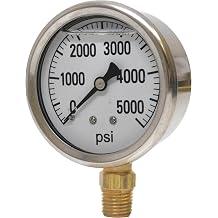 Valley Industries 41 Series 2.5" 5000 PSI Pressure Gauge - Stainless Steel, 1/4" NPT Brass Bottom Mount, Glycerin Filled